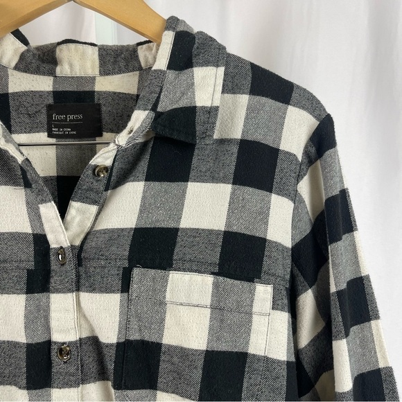 Free Press Large Buffalo Plaid Flannel Tunic Longline Button Down Shirt Chore - Picture 4 of 10